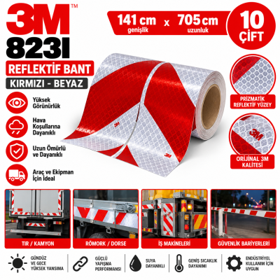 3m 823I Kırmızı Beyaz Reflektif Bant 141 cm x 705 cm 10 Çift