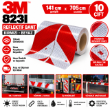 3m 823I Kırmızı Beyaz Reflektif Bant 141 cm x 705 cm 10 Çift