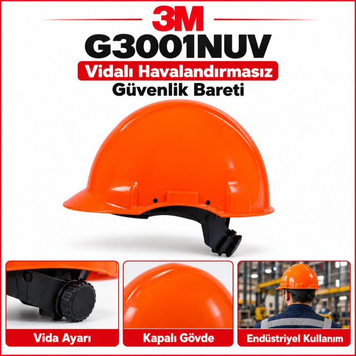 3M G3001NUV Vidalı Havalandırmasız Güvenlik Baretli