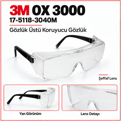 3M OX 3000 17-5118-3040M Gözlük Üstü Koruyucu Gözlük