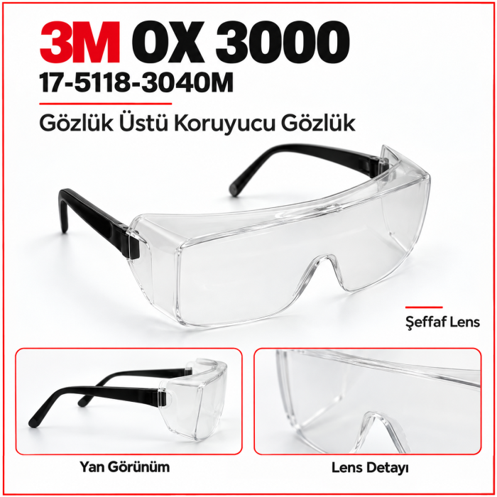 3M OX 3000 17-5118-3040M Gözlük Üstü Koruyucu Gözlük