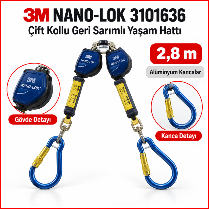 3M Protecta Nan-Lok 3101636 28m Alüminyum Geri Sarımlı Yaşam Hattı Çift Kollu