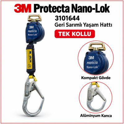 3M Protecta Nan-Lok 3101644 28m Alüminyum Geri Sarımlı Yaşam Hattı Tek Kollu