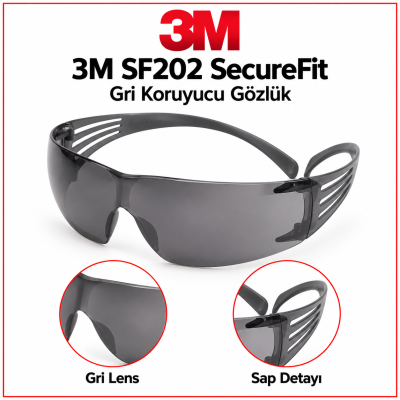 3M SF202 Secure Fit Gri Gözlük