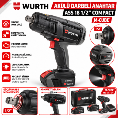 Würth  Akülü darbeli anahtar ASS 18 12 inç COMPACT M-CUBE
