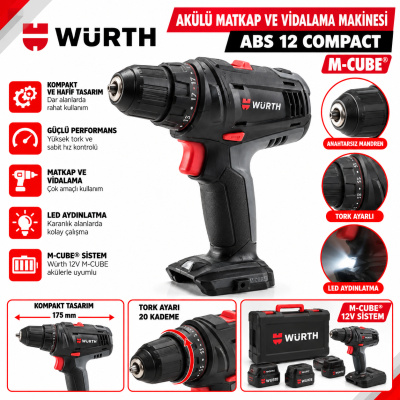 Würth  Akülü matkap ve vidalama makinesi ABS 12 COMPACT M-CUBE